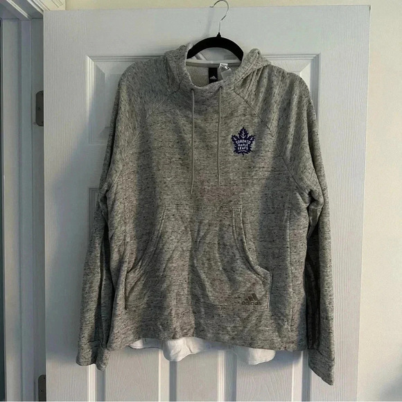 Size L Adidas Grey Embroidered Toronto Maple Leafs Hoodie Sweater - Picture 1 of 4